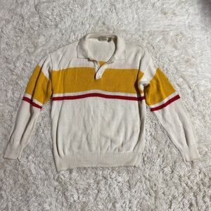 Women’s Large St. John’s Bay White/Yellow Long Sleeve Crochet Sweater